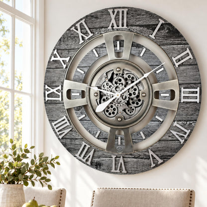 ImprovingLife The Gears Clock Real Moving Gear Wall Clock England Line (Vintage Brown, 36 inches (90 cm))
