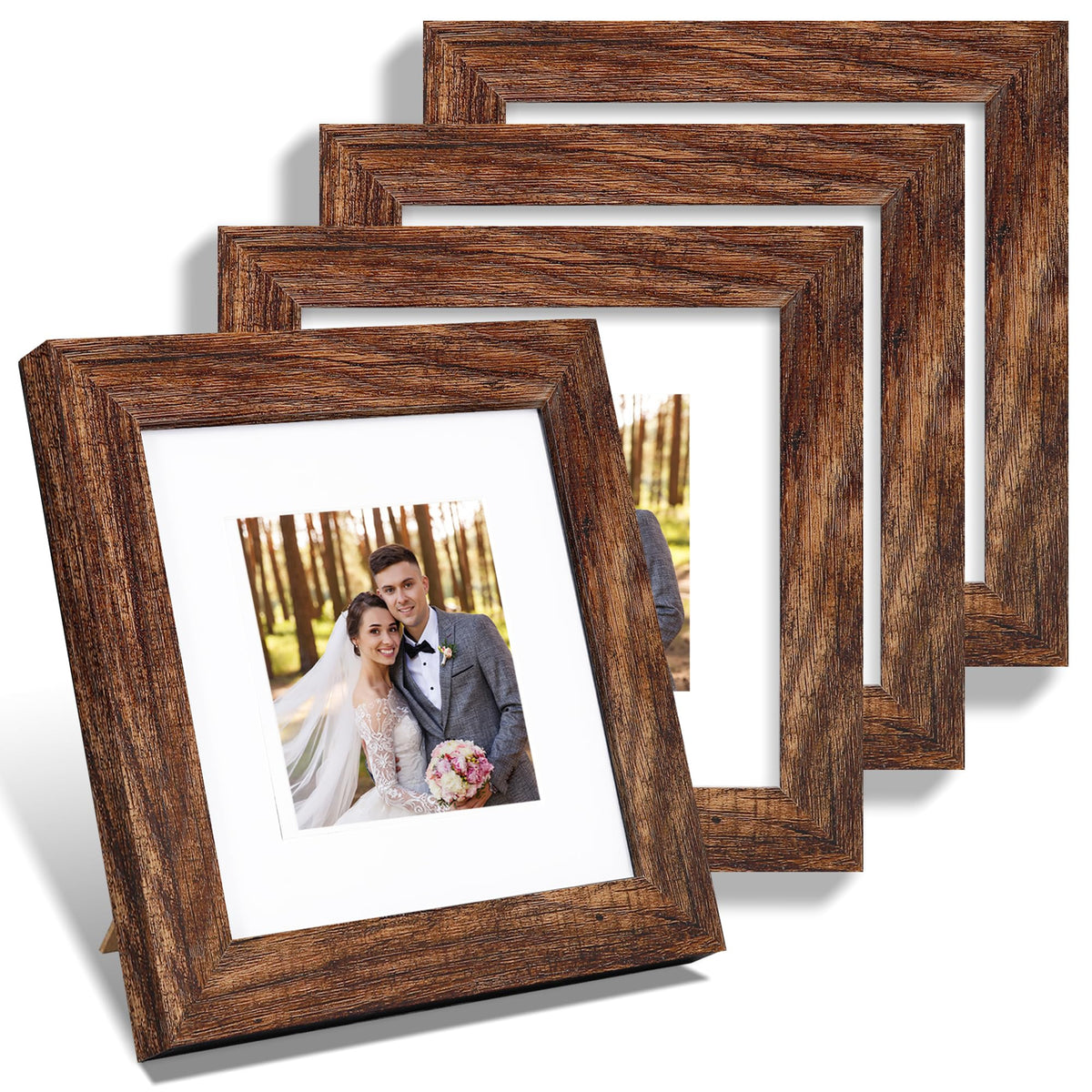 Hongkee 5x7 Picture Frame Set of 4, Real Glass and Wooden Frame, 4x6 Mat