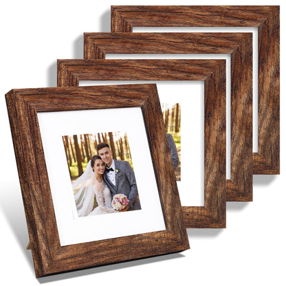 Hongkee 5x7 Picture Frame Set of 4, Real Glass and Wooden Frame, 4x6 Mat