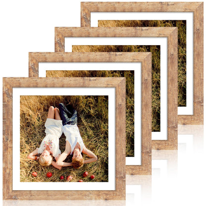 iRahmen 5x7 Picture Frame Set of 4, High Definition Real Glass Rustic Brown Frame, 5 x 7 Wood Photo Frames for Tabletop Display and Wall Mounting