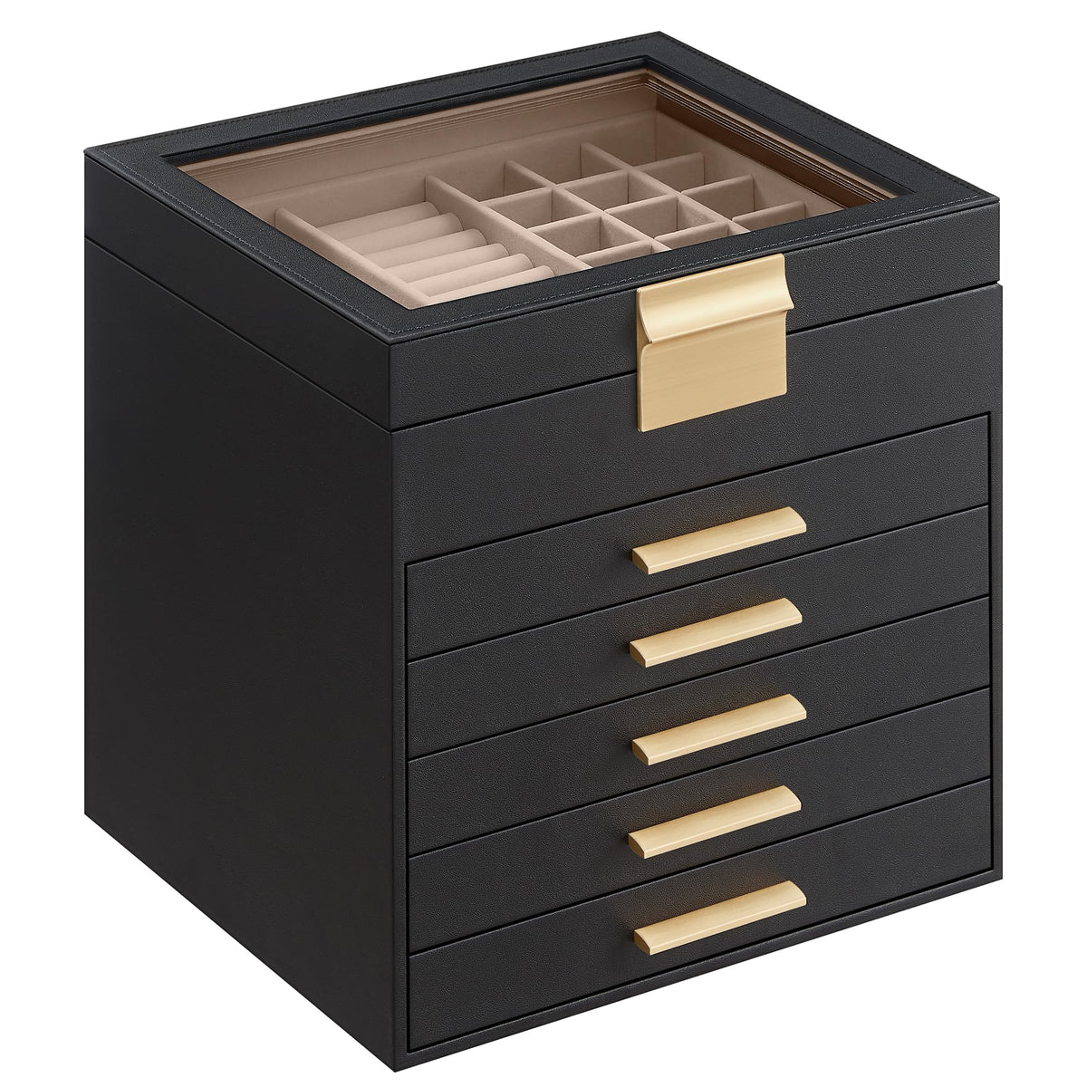 SONGMICS Jewelry Box Organizer, 3-Layer Storage with 2 Drawers, Glass Lid