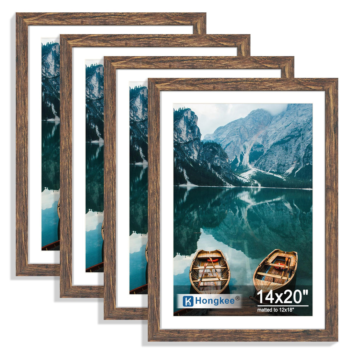 Hongkee 5x7 Picture Frame Set of 4, Real Glass and Wooden Frame, 4x6 Mat