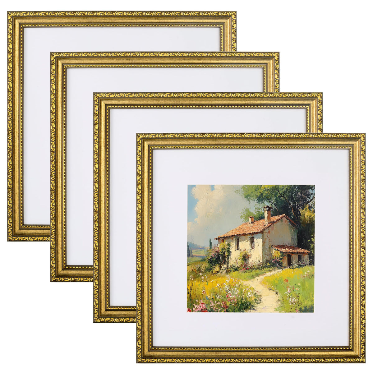 eletecpro 8x10 Vintage Picture Frame, Glass Cover, Gold, 4-Pack