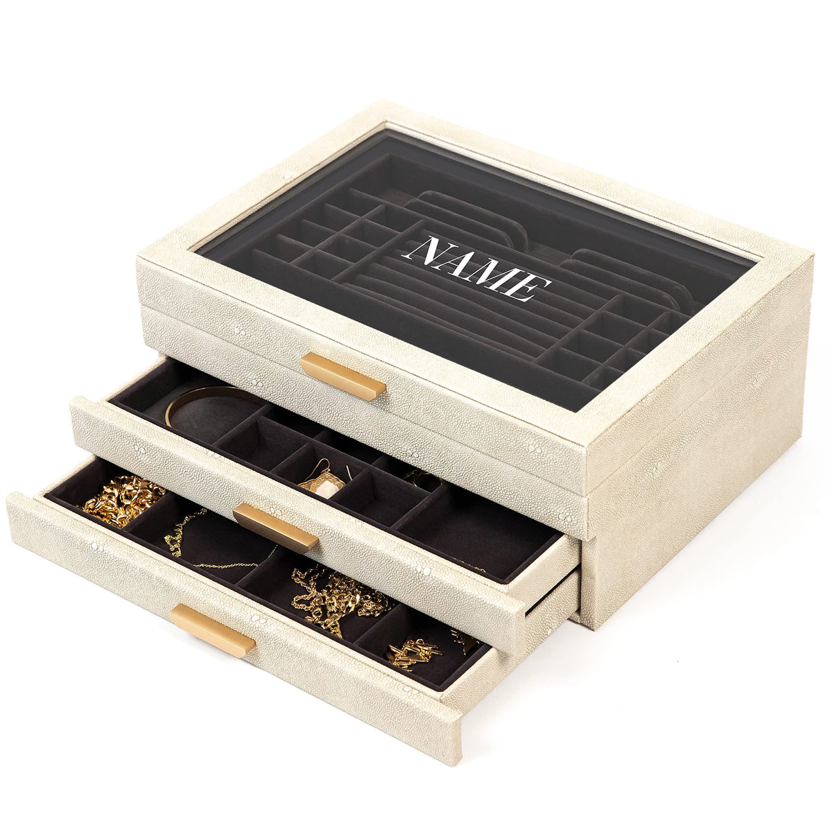 CASE ELEGANCE Monogrammed Petite 3-Tier Jewelry Box - Display Case