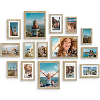 Vittanly 15 Pack Picture Frames Collage Wall Decor, Wall/Tabletop Display