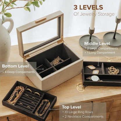 CASE ELEGANCE Monogrammed Petite 3-Tier Jewelry Box - Display Case