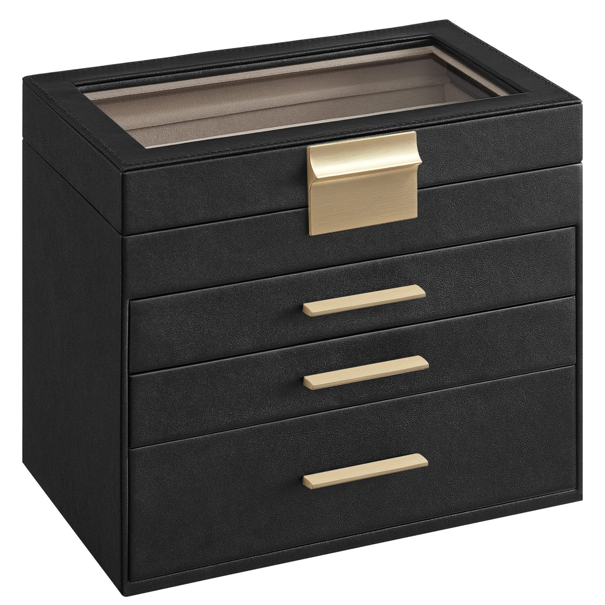 SONGMICS Jewelry Box Organizer, 3-Layer Storage with 2 Drawers, Glass Lid
