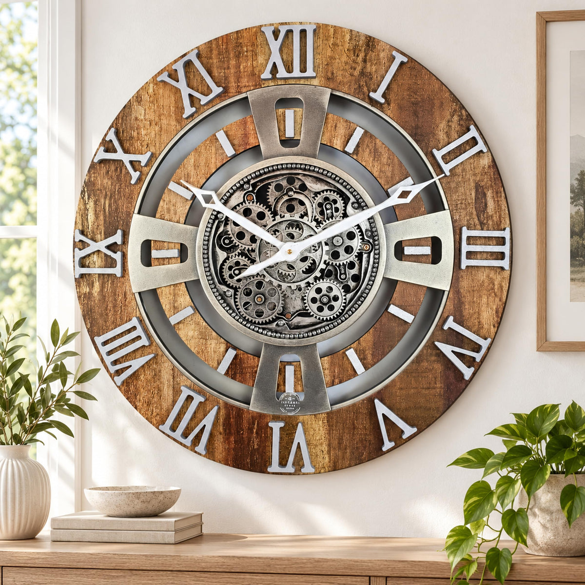 ImprovingLife The Gears Clock Real Moving Gear Wall Clock England Line (Vintage Brown, 36 inches (90 cm))