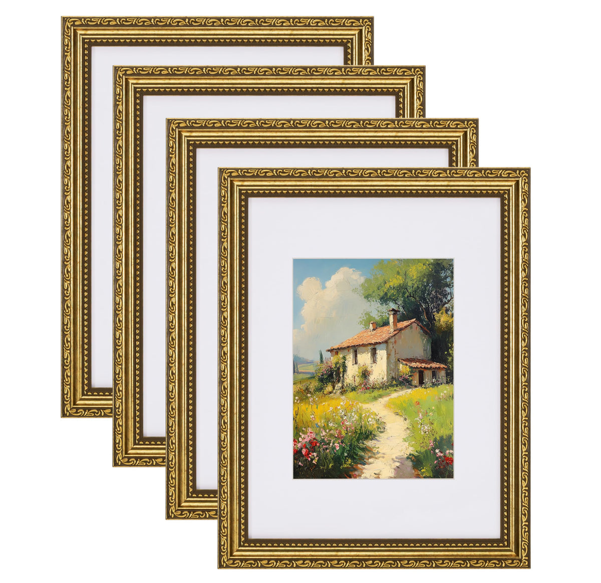 eletecpro 8x10 Vintage Picture Frame, Glass Cover, Gold, 4-Pack