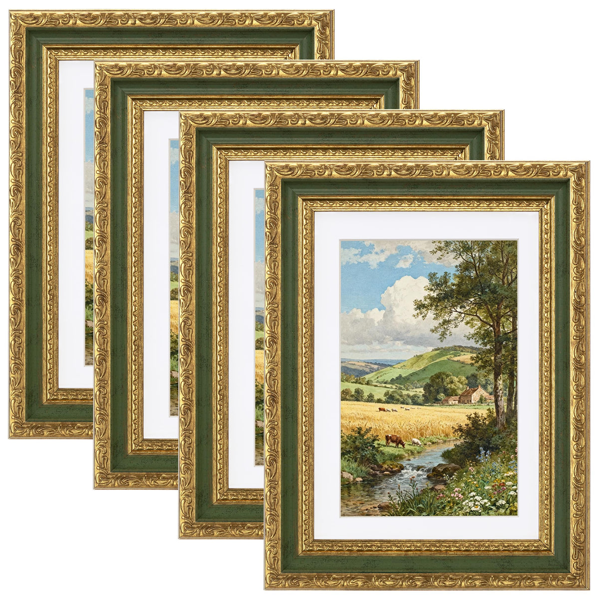 eletecpro 8x10 Vintage Picture Frame, Glass Cover, Gold, 4-Pack