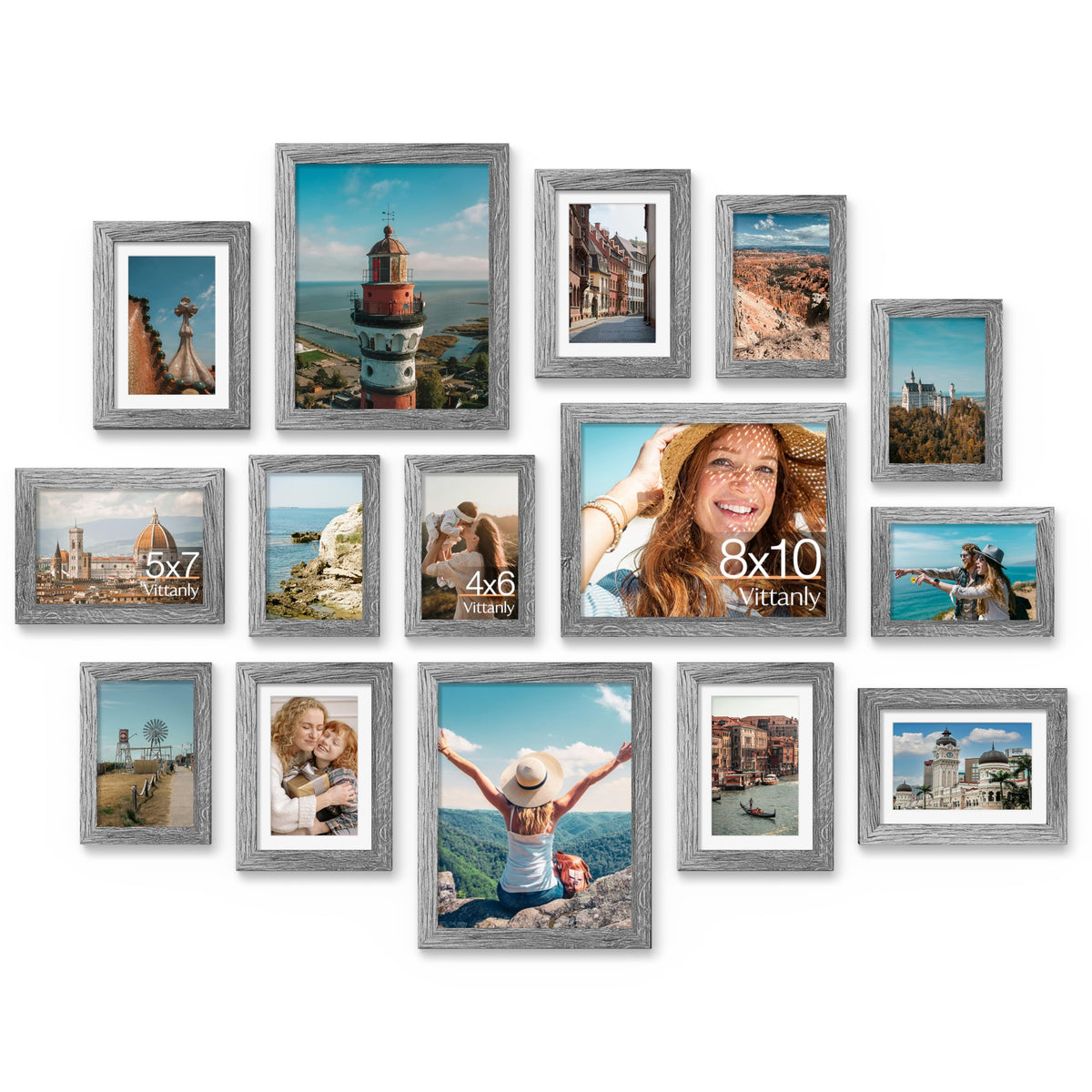 Vittanly 15 Pack Picture Frames Collage Wall Decor, Wall/Tabletop Display