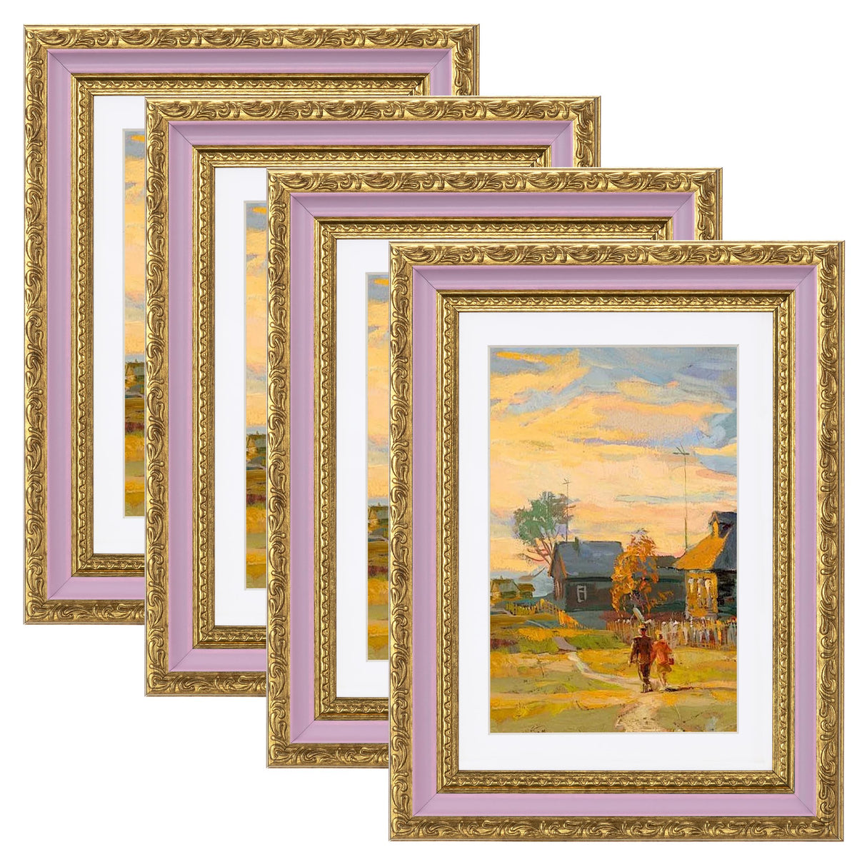 eletecpro 8x10 Vintage Picture Frame, Glass Cover, Gold, 4-Pack