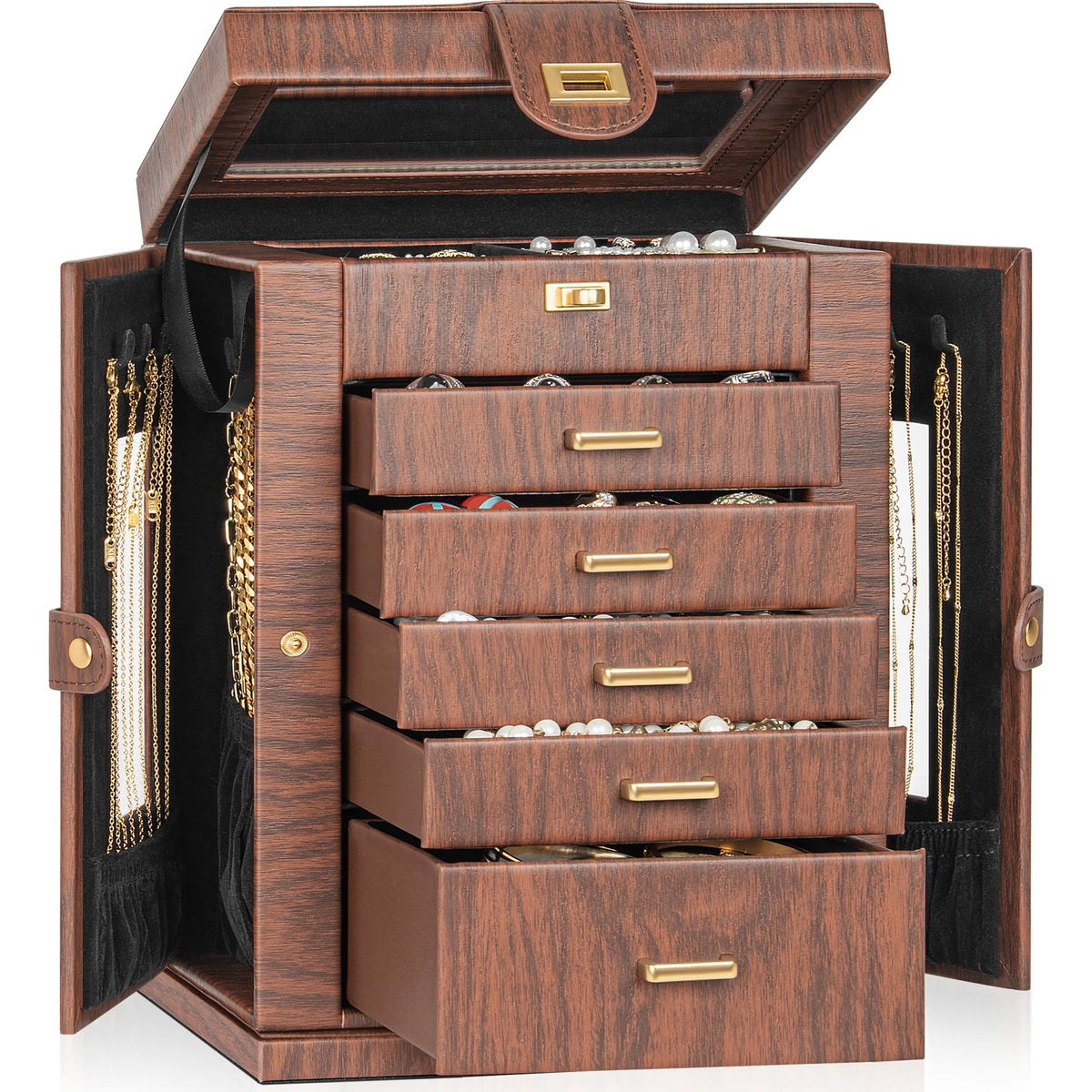 AKOZLIN 6-Tier Jewelry Box Organizer 5 Drawers Storage Black Regular