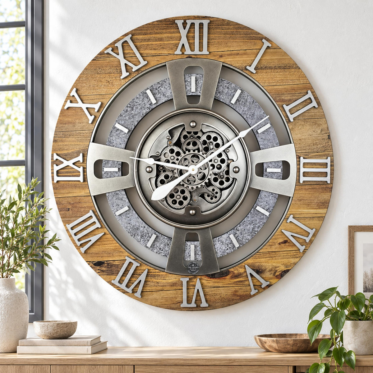 ImprovingLife The Gears Clock Real Moving Gear Wall Clock England Line (Vintage Brown, 36 inches (90 cm))