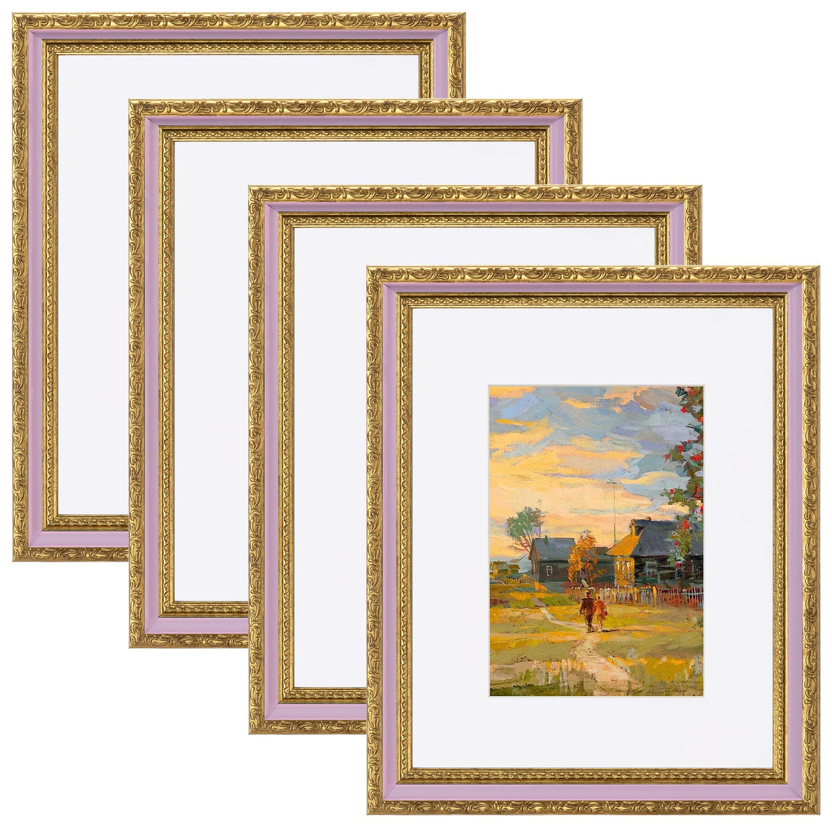 eletecpro 8x10 Vintage Picture Frame, Glass Cover, Gold, 4-Pack