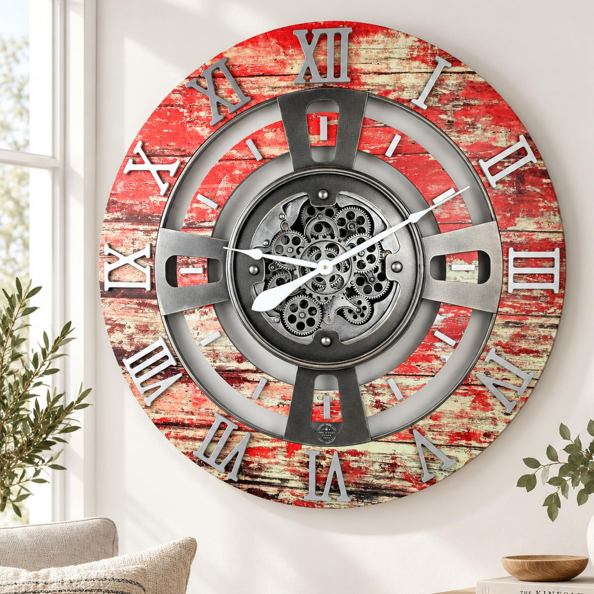 ImprovingLife The Gears Clock Real Moving Gear Wall Clock England Line (Vintage Brown, 36 inches (90 cm))