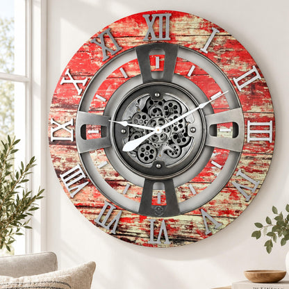 ImprovingLife The Gears Clock Real Moving Gear Wall Clock England Line (Vintage Brown, 36 inches (90 cm))