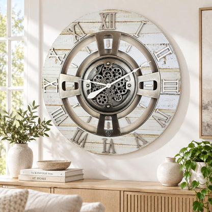 ImprovingLife The Gears Clock Real Moving Gear Wall Clock England Line (Vintage Brown, 36 inches (90 cm))