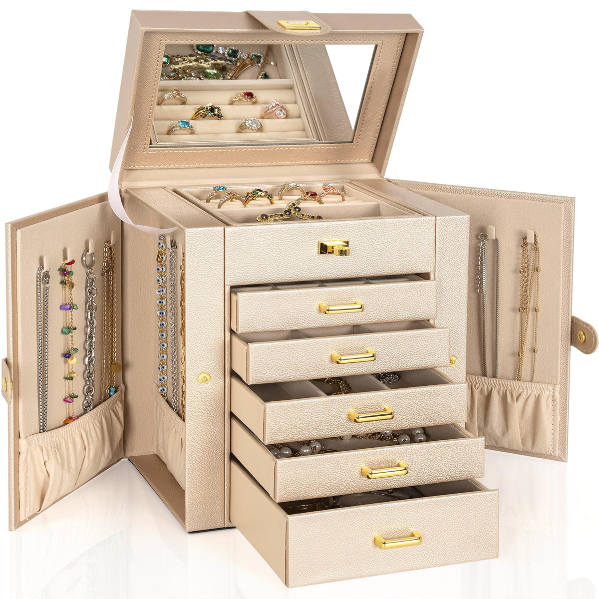 AKOZLIN 6-Tier Jewelry Box Organizer 5 Drawers Storage Black Regular