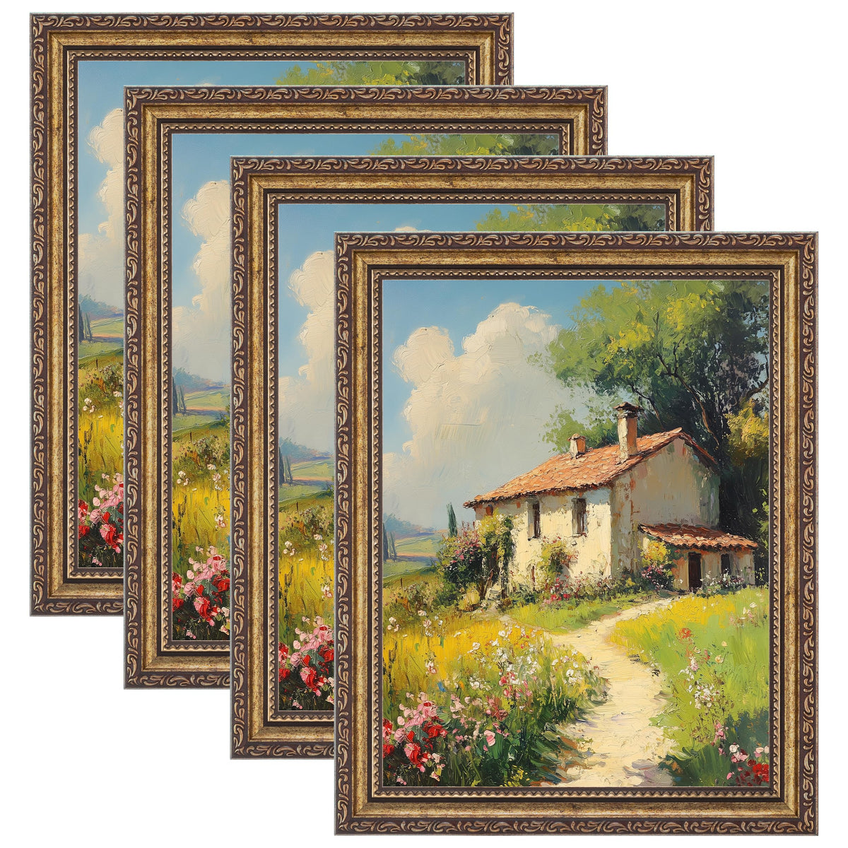 eletecpro 8x10 Vintage Picture Frame, Glass Cover, Gold, 4-Pack